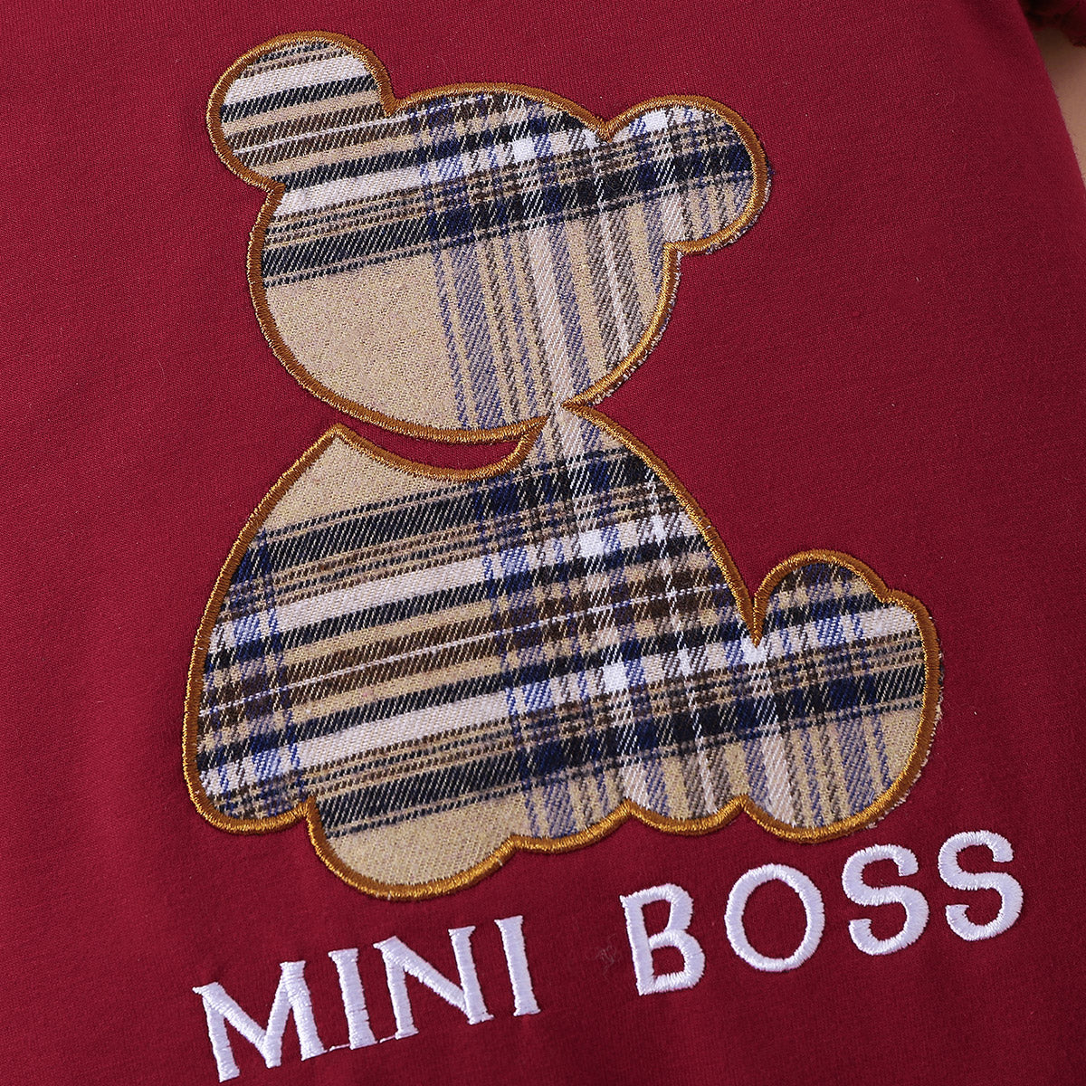 Plaid Bear Graphic MINI BOSS Graphic Jumpsuit - T - 1 COLOR -