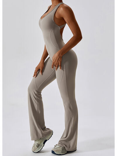 Cutout Wide Strap Bootcut Active Jumpsuit - T - 5 COLORS -