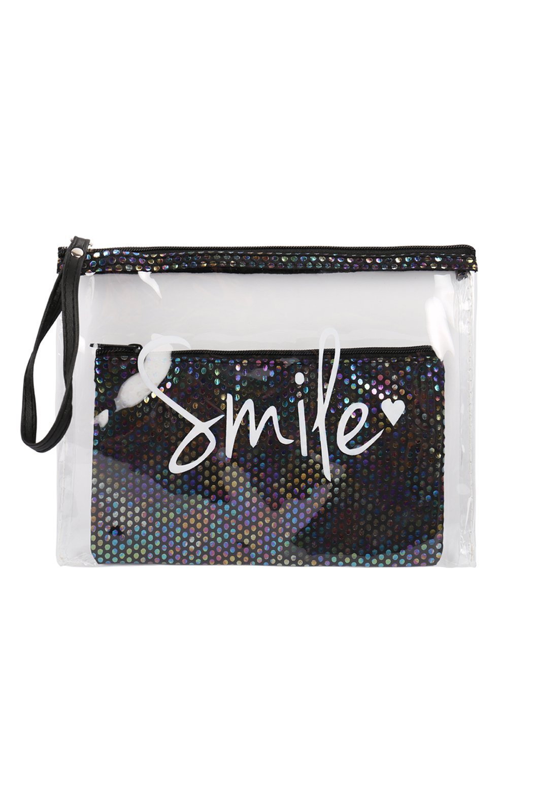 Riah Fashion - Clear Smile Cosmetic Bag With Sparkly Pouch - 5 CLEAR COLORS -