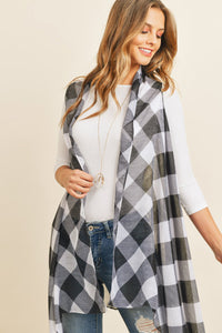 Thumbnail for Riah Fashion - Black Plaid Knee Length Kimono Cardigan - 1 COLOR -