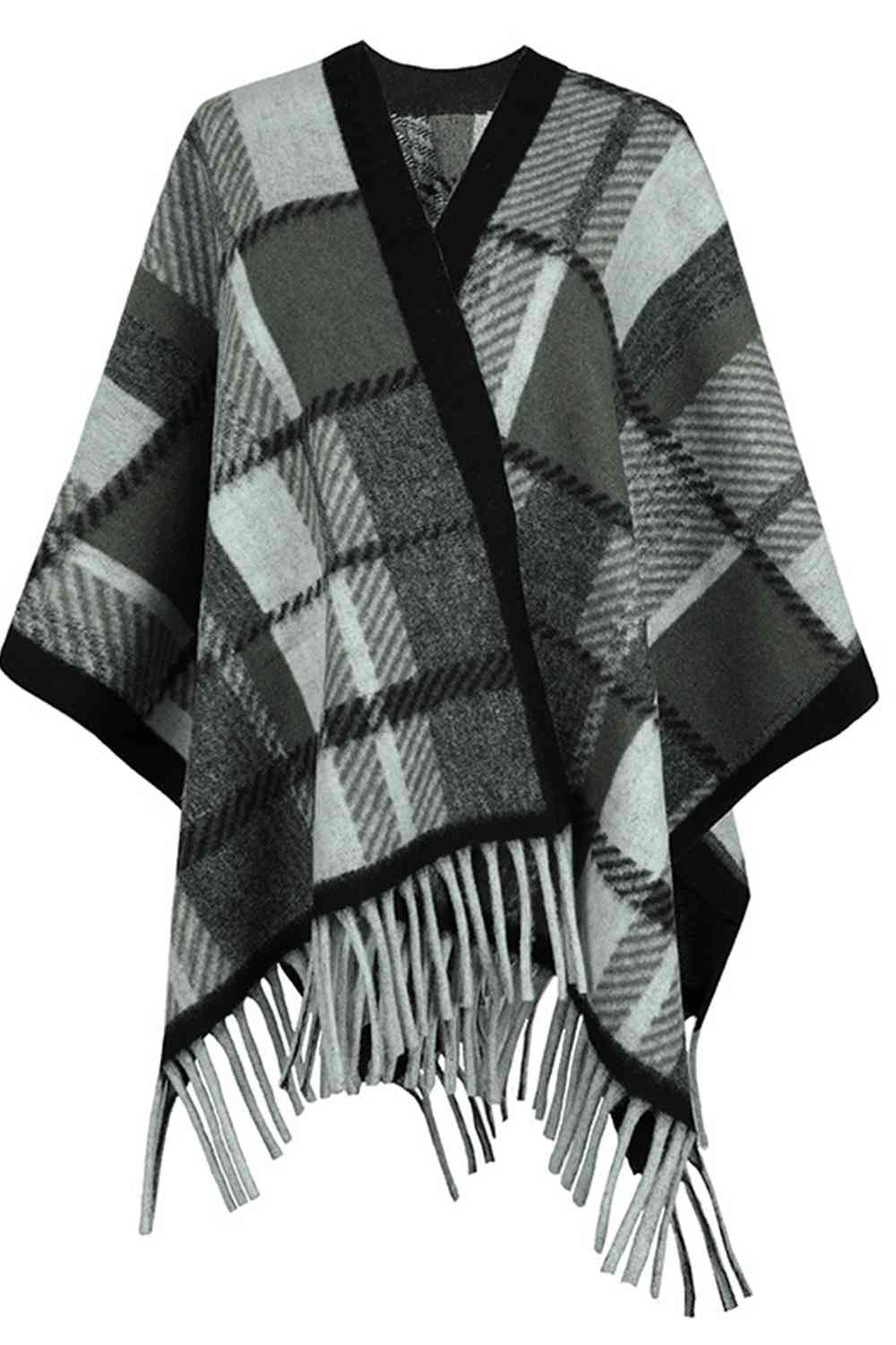 Cloak Sleeve Fringe Detail Poncho - T - 1 SIZE - 5 COLORS -