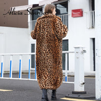 Thumbnail for Sharon Tatem - Faux Fur - Leopard Print - Rabbit Tailored Collar - Warm Thick X-Long Coat Long Sleeve Jacket -