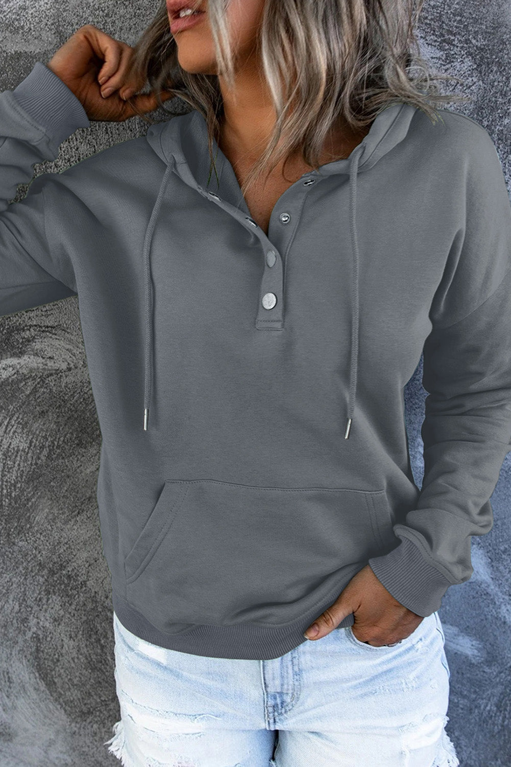 Dropped Shoulder Long Sleeve Hoodie with Pocket - T - 9 COLORS -