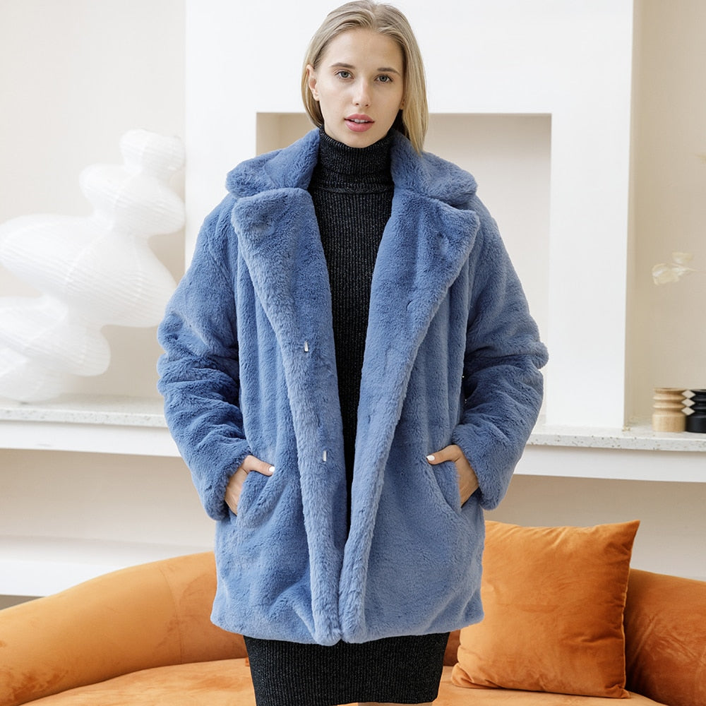 Sharon Tatem - Faux Fur Coat - Elegant Fluffy Thick Warm Artificial Fur Coat - 8 COLORS -