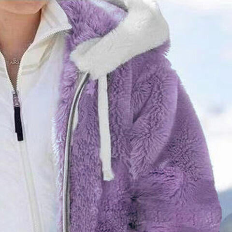 Zip-Up Hooded Teddy Coat - T - 9 COLORS -