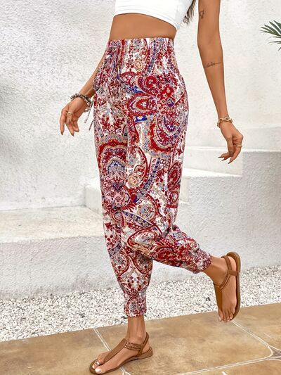 Tied Printed High Waist Pants - T - 2 COLORS -