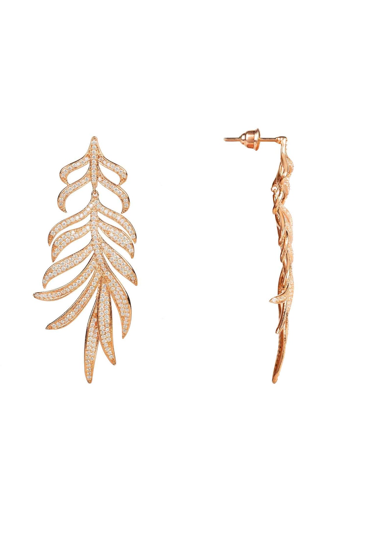 LATELITA - Feathered Leaf Statement Drop Earrings Rosegold -