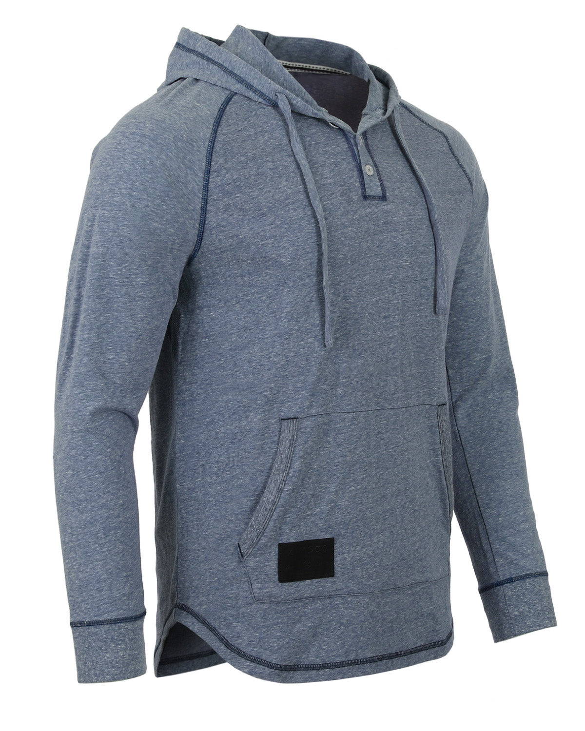 Men's Long Sleeve Henley Raglan Hoodie With Kangaroo Pocket - 1 COLOR -