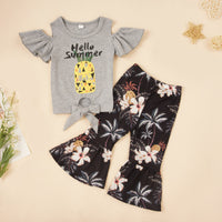 Thumbnail for HELLO SUMMER Graphic Top and Floral Flare Pants Set - 2 PCS. - T - 2 COLOR COMBOS -