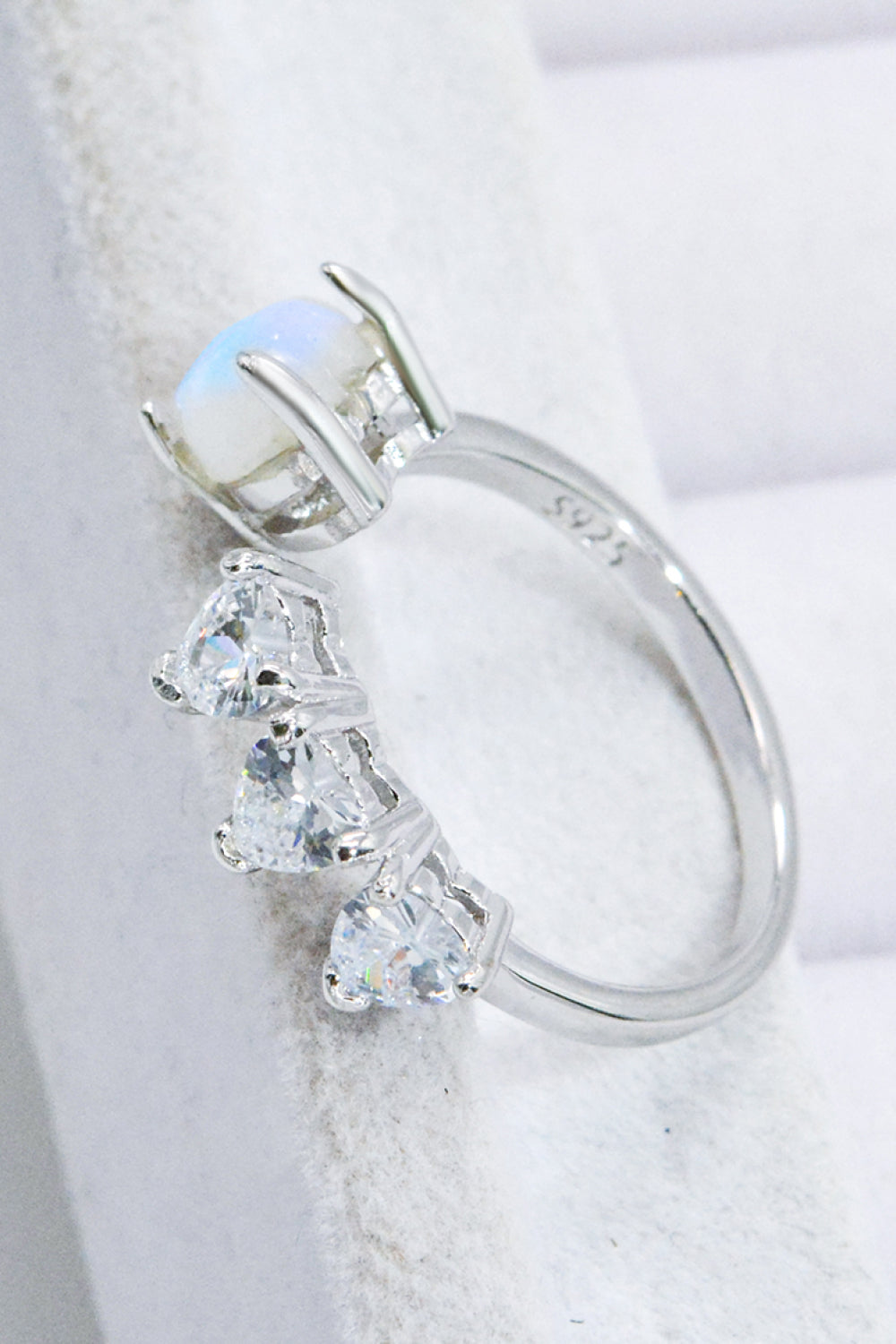 Natural Moonstone and Zircon Heart Open Ring - T - 1 SIZE FIT - 2 FINISHES -