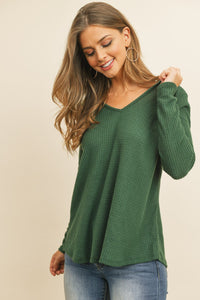 Thumbnail for Riah Fashion - V-Neck Long Sleeved Waffle Top - 7 COLORS -