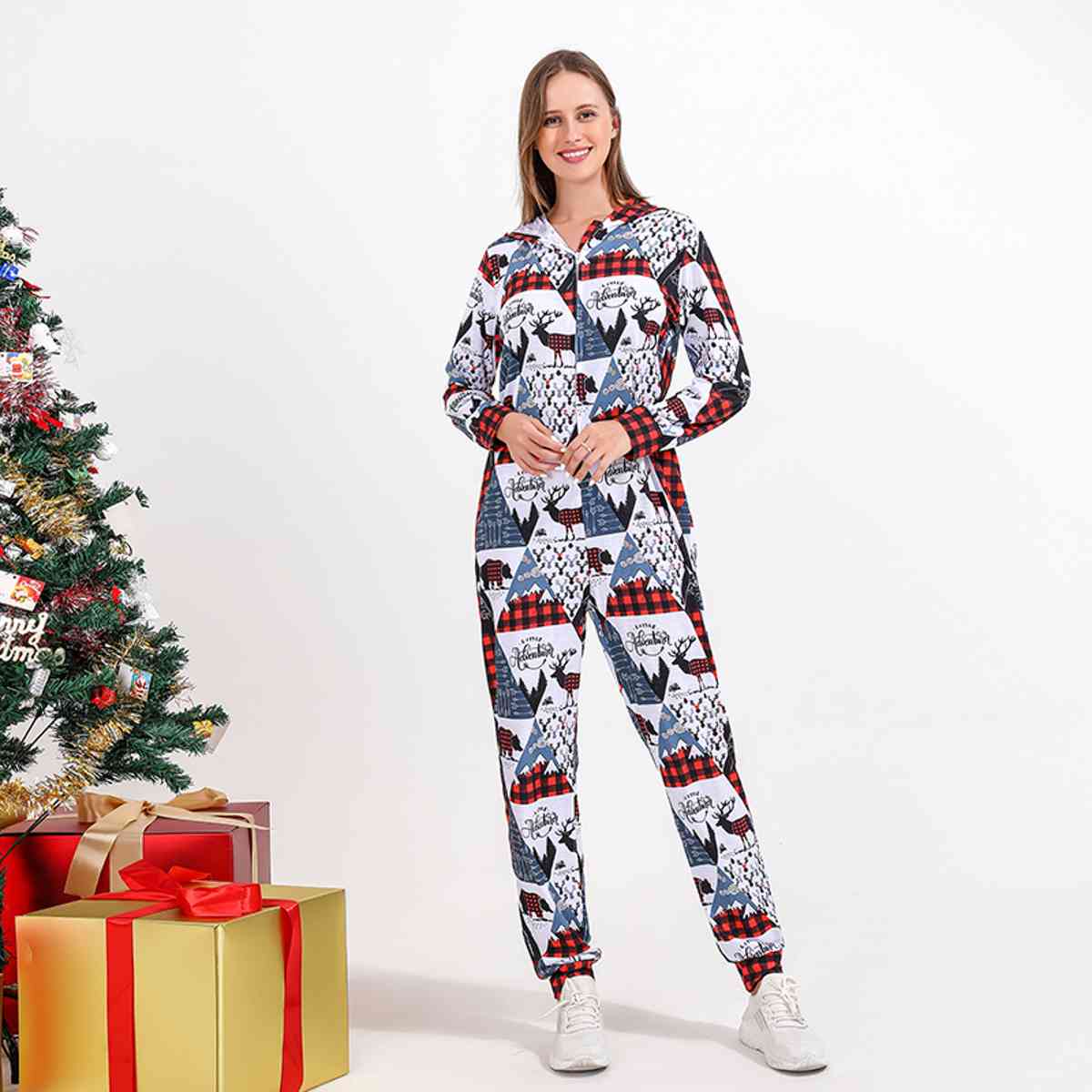 WOMEN Printed Hooded Jumpsuit - T -