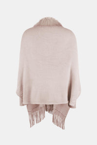 Thumbnail for Fringe Open Front Long Sleeve Poncho - 1 SIZE - T - 6 COLORS -