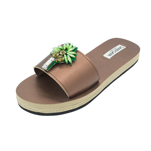 SAND BY SAYA N.Y. - Palm Tree - Green Rhinestone Waterproof Espadrille Flat Womens Sandals - 3 COLORS -