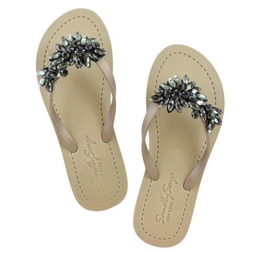 SAND BY SAYA N.Y. - Manhattan Black - Rhinestone Flat Flip Flops Sandal - 5 COLORS -