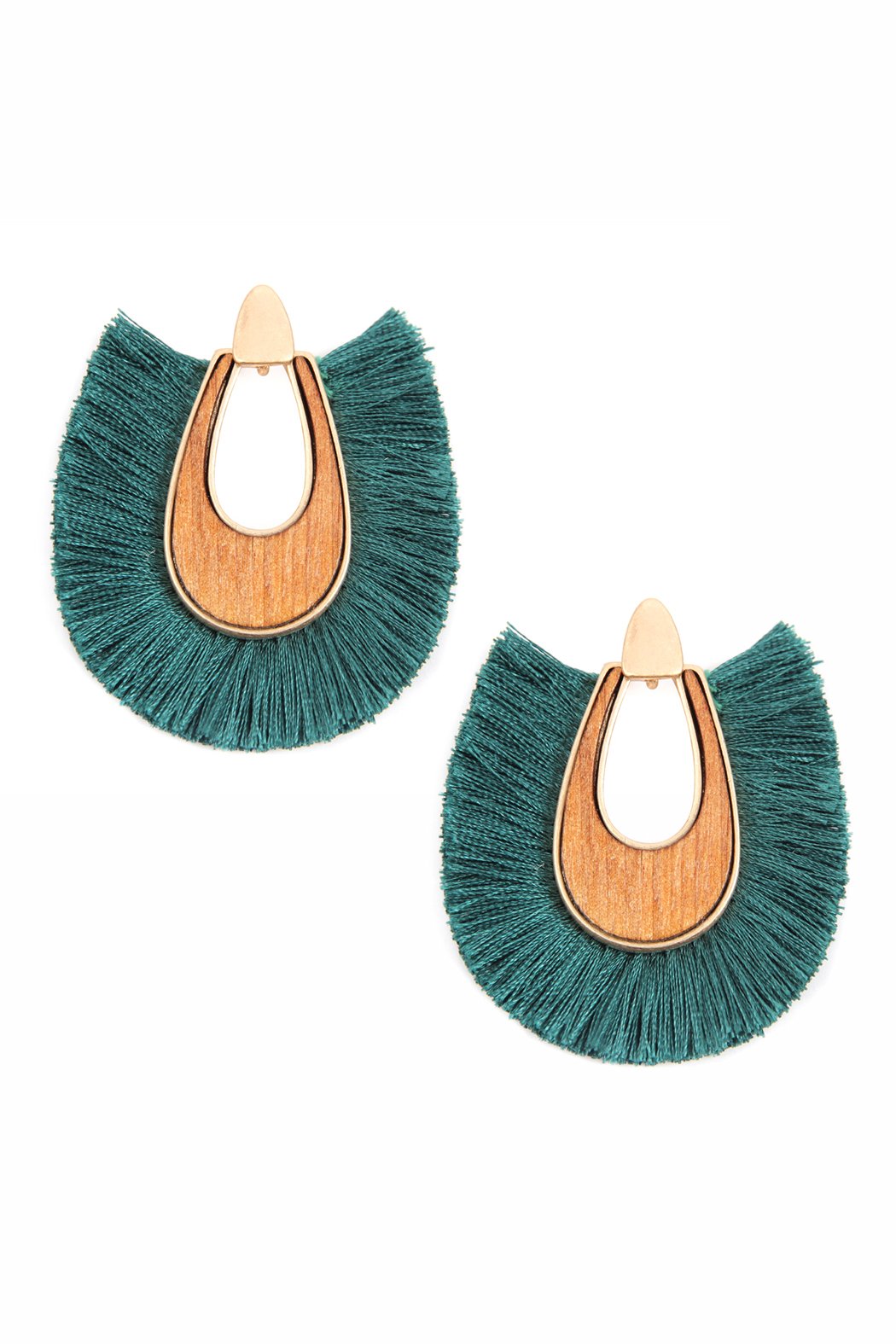 Wood With Thread Tassel Post Earrings - 11 COLORS -