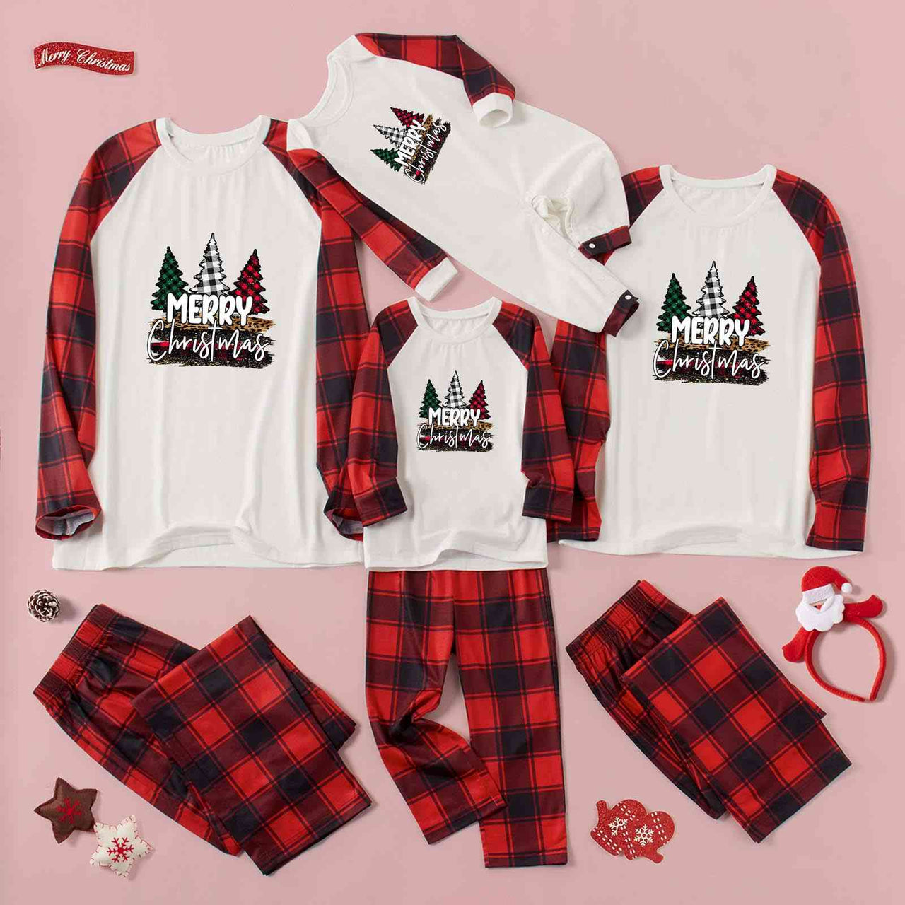 MERRY CHRISTMAS Graphic Top and Plaid Pants Set - T - SOLD BY SIZE / 2 PCS. - 4 SIZES -