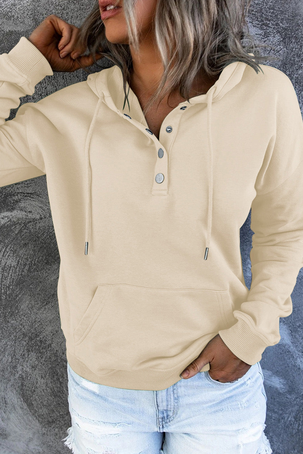 Dropped Shoulder Long Sleeve Hoodie with Pocket - T - 9 COLORS -