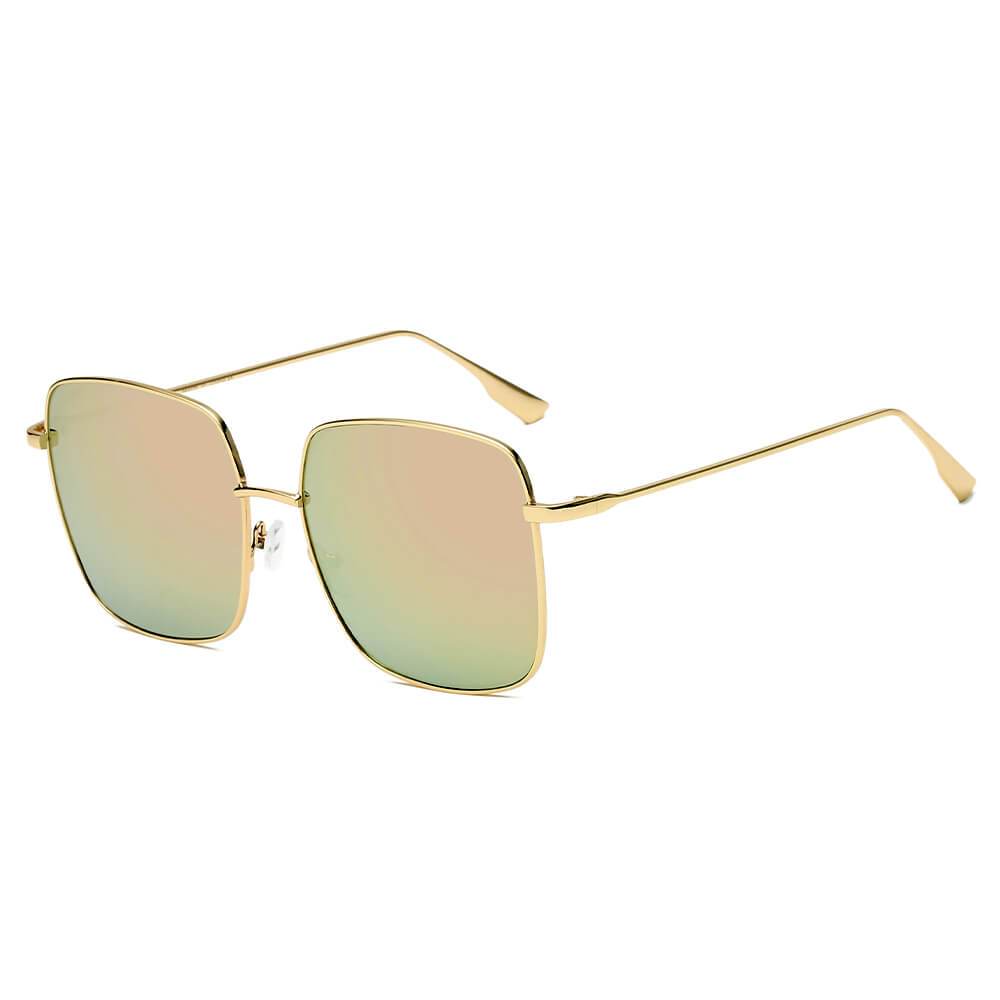 Enoch | S2068 - Women Metal Flat Lens Square Sunglasses - 8 COLORS -