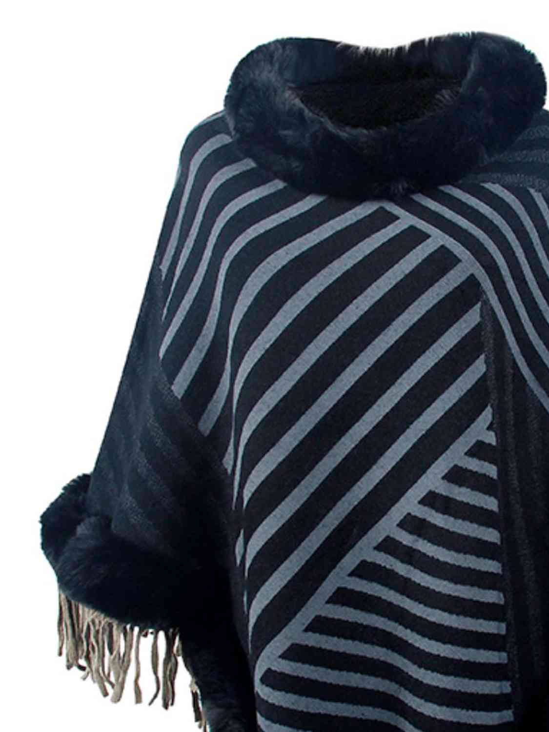 Striped Fringe Hem Poncho - T - 5 COLORS -