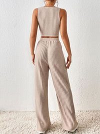 Thumbnail for Ribbed Round Neck Tank and Pants Cropped Sweater Set - 2 PCS. - T - 5 COLORS -