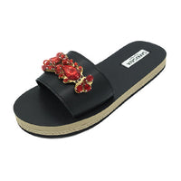 Thumbnail for SAND BY SAYA N.Y. - Lobster - Red Crystals Stone Embellished Waterproof Espadrille Flat Slide Sandals for Women - 3 COLORS -