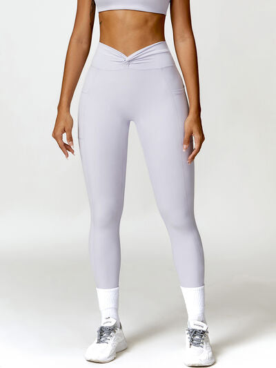 Twisted High Waist Active Leggings with Pockets - T - 5 COLORS -