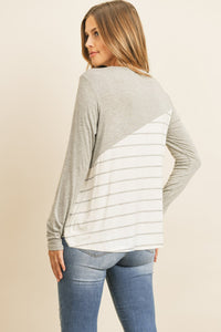 Thumbnail for Riah Fashion - Solid Stripe Contrast Color Block Top - 4 COLORS -