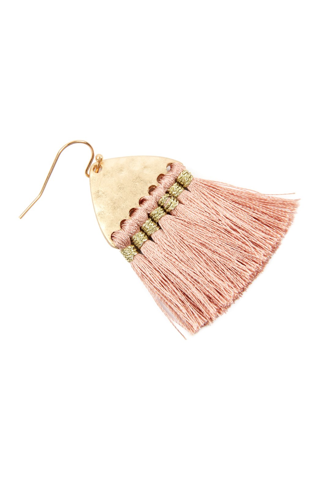 Thread Tassel Hammered Metal Hook Earrings - 11 COLORS -