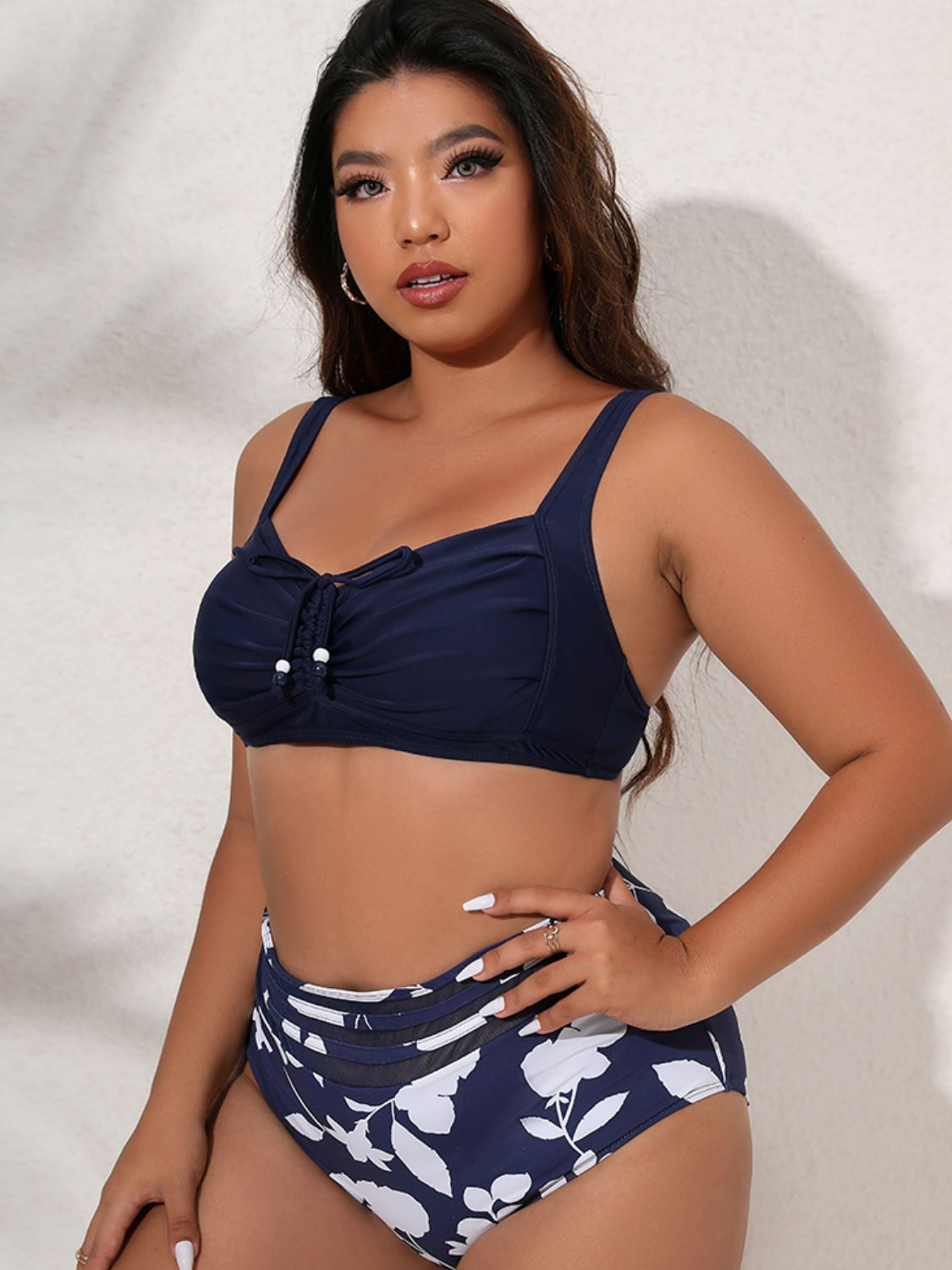 Plus Size Printed Gathered Detail Bikini Set - 2 PCS. - T - 2 PATTERN COLORS -