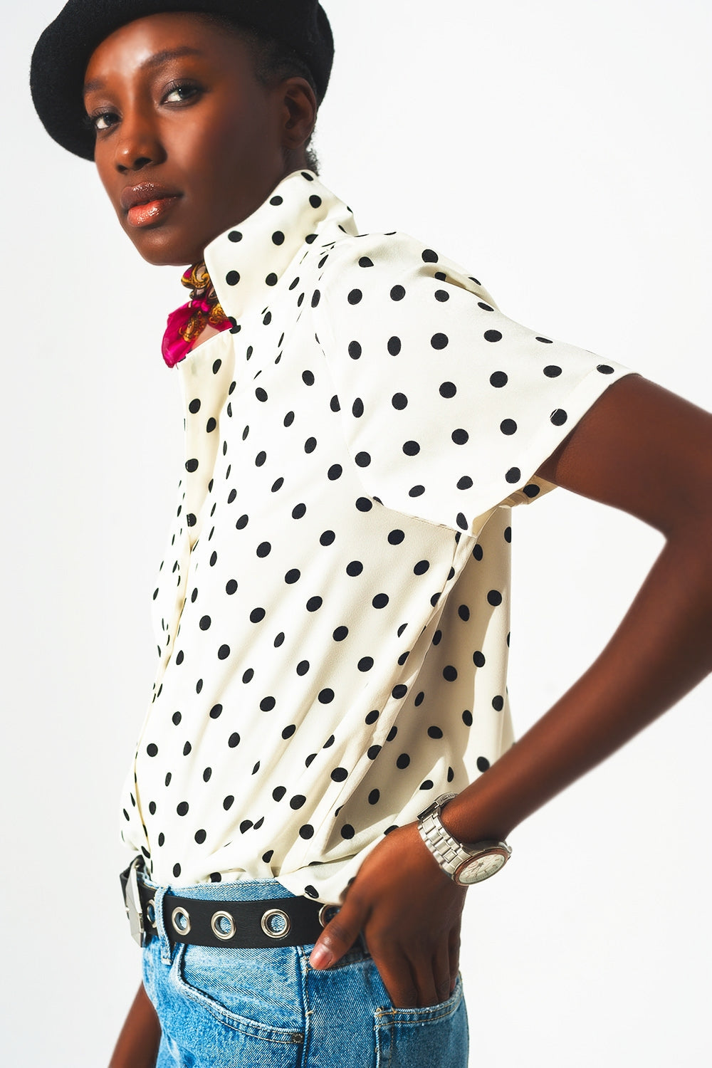 Q2 - Polka Dot Shirt in Cream - 1 COLOR -