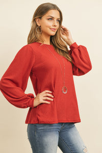 Thumbnail for Riah Fashion - Puff Sleeved Waffle Top - 9 COLORS -