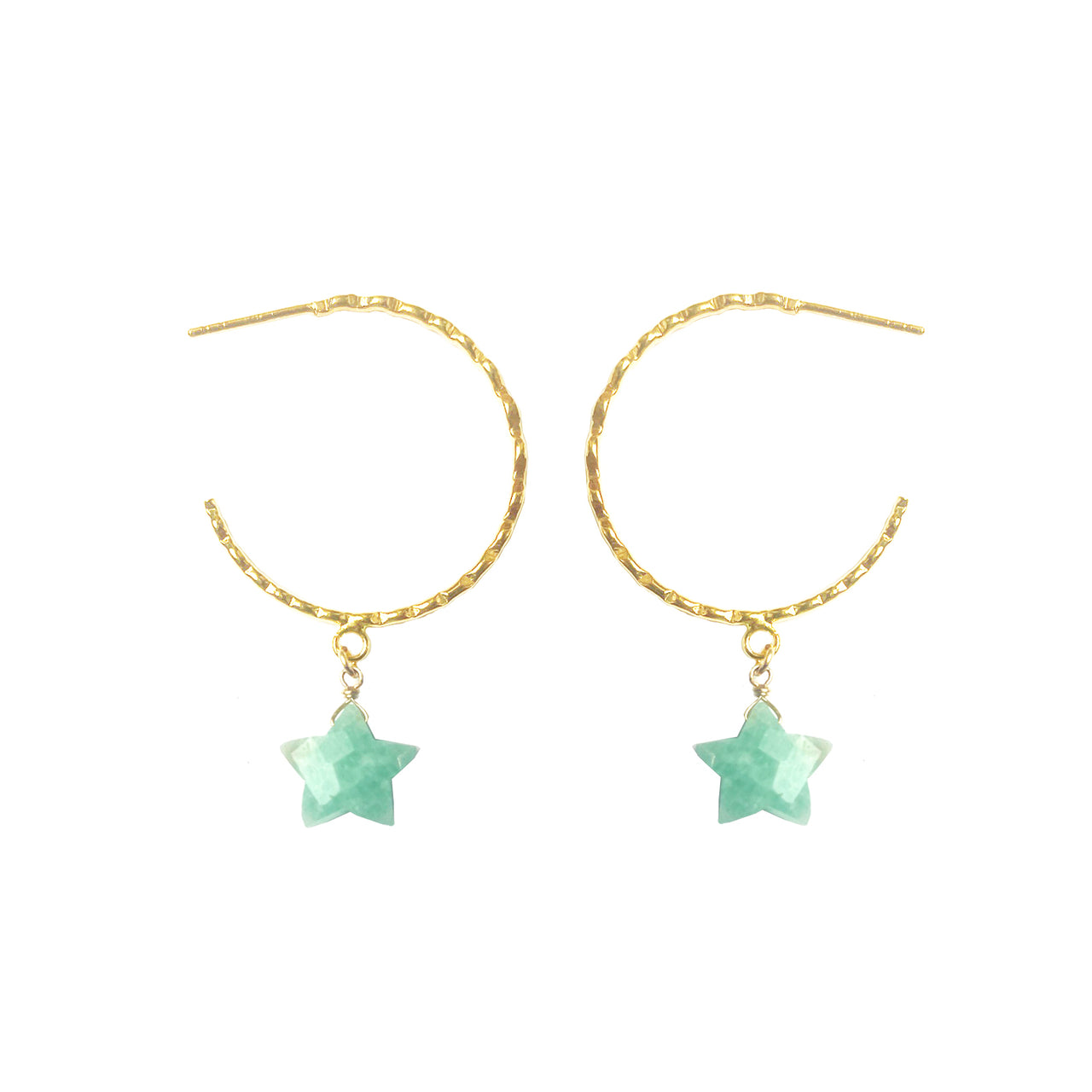 Gena Myint - Amazonite Star Hammered Hoop Earrings -