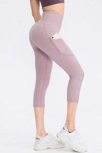 Thumbnail for Wide Waistband Cropped Active Leggings with Pockets - T - 2 COLORS -