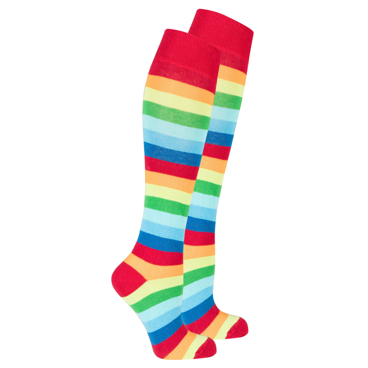 Women's Red Rainbow Stripe Knee High Socks - 1 COLOR -