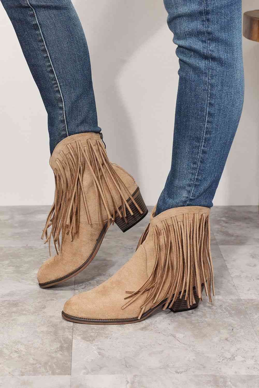 Faux Suede Legend Women's Fringe Cowboy Western Ankle Boots - T - 1 COLOR -