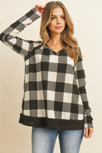 Thumbnail for Riah Fashion - Checker Plaid V-Neck Long Sleeve Top - 2 COLORS -