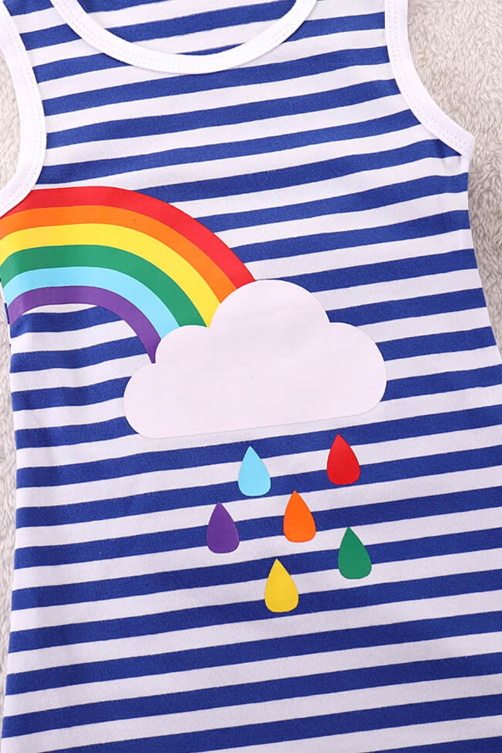 Girls Rainbow Graphic Striped Sleeveless Dress - T - 5 SIZES - 2 RAINBOW DIRECTIONS -