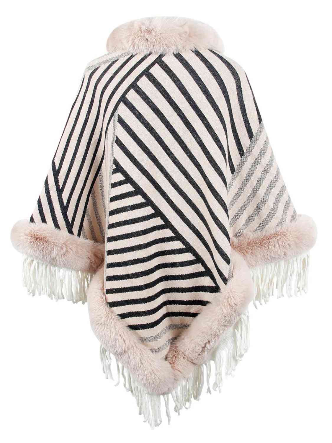 Striped Fringe Hem Poncho - T - 5 COLORS -