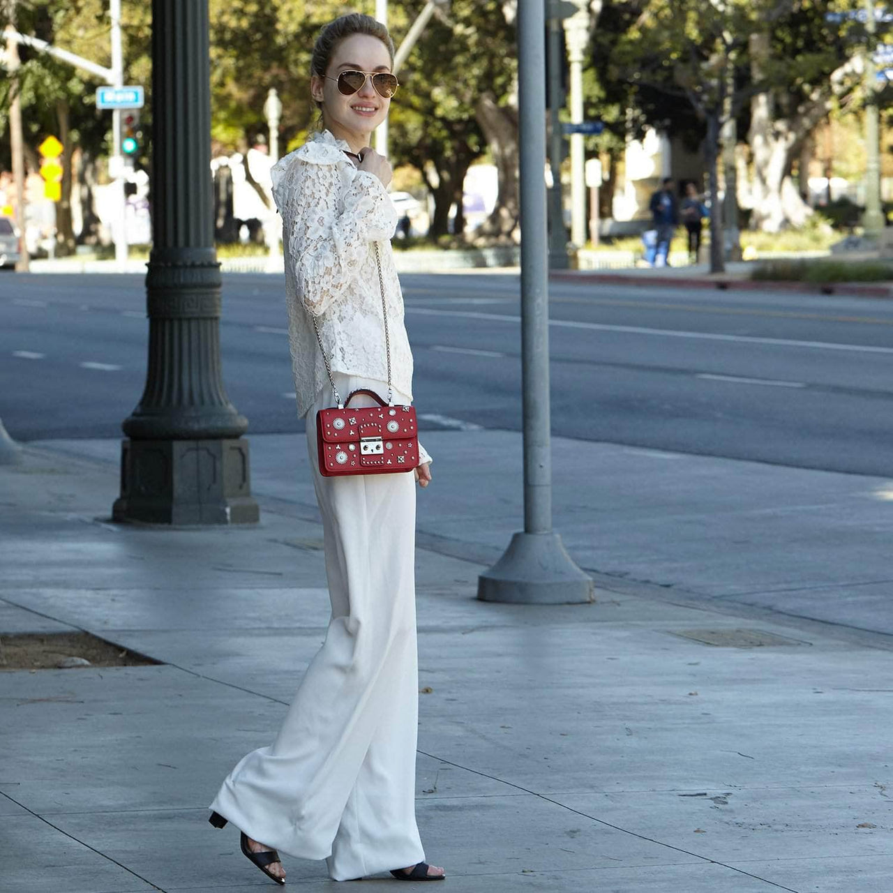 The Hollywood Studded Leather Crossbody Bag Red -