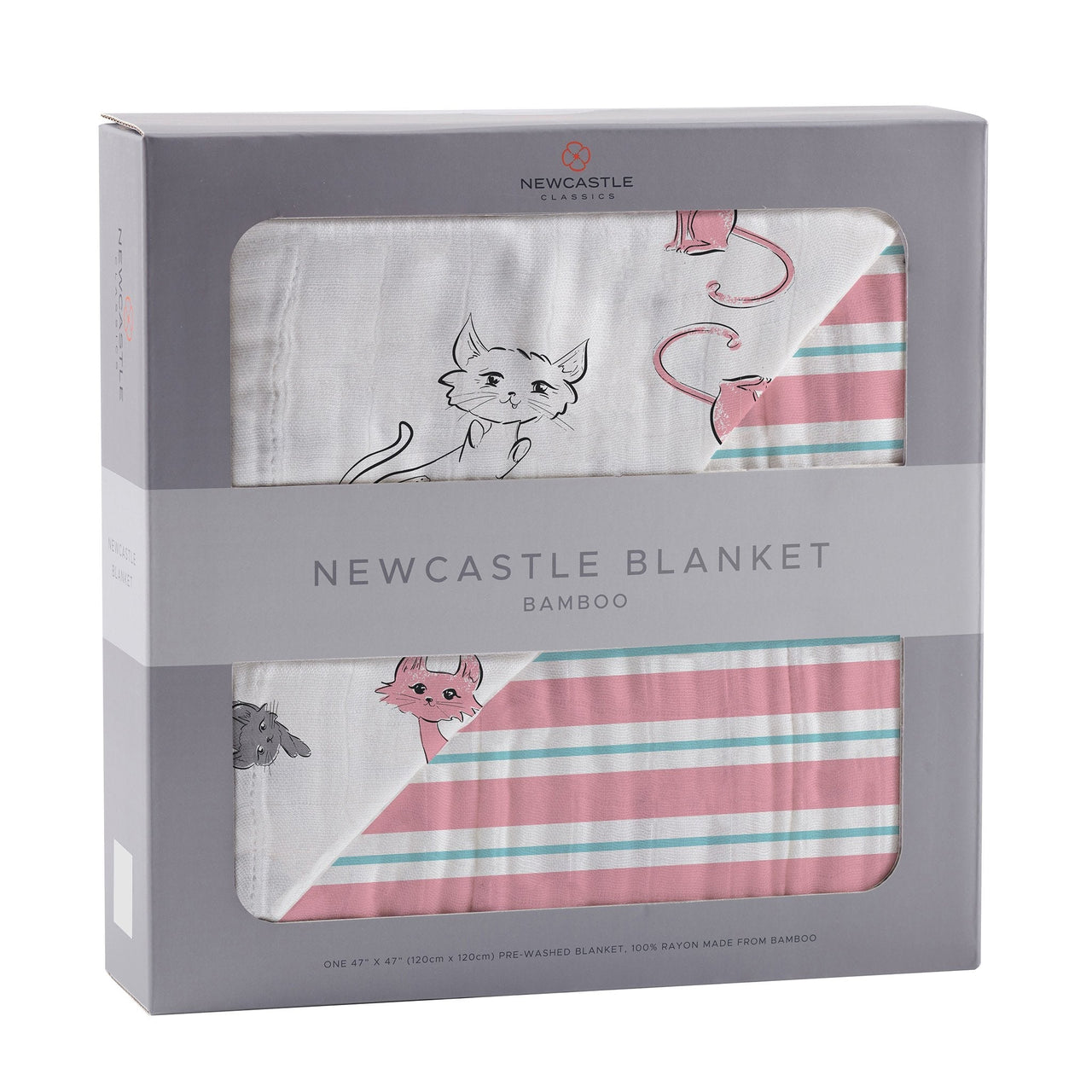 Playful Kitty and Candy Stripe Bamboo Muslin Newcastle Blanket -