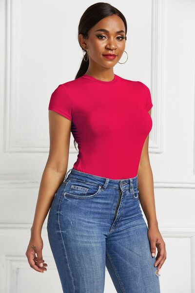 Round Neck Short Sleeve Bodysuit - T - 9 COLORS -