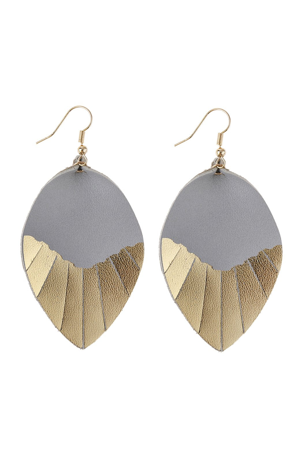 Leaf Tassel Gold Leather Teardrop Hook Earring - 7 COLORS -