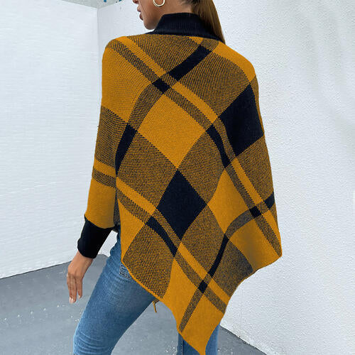 Plaid Turtleneck Poncho - T - 1 COLOR -