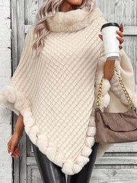 Thumbnail for Faux Fur Trim Poncho - T - 1 COLOR -