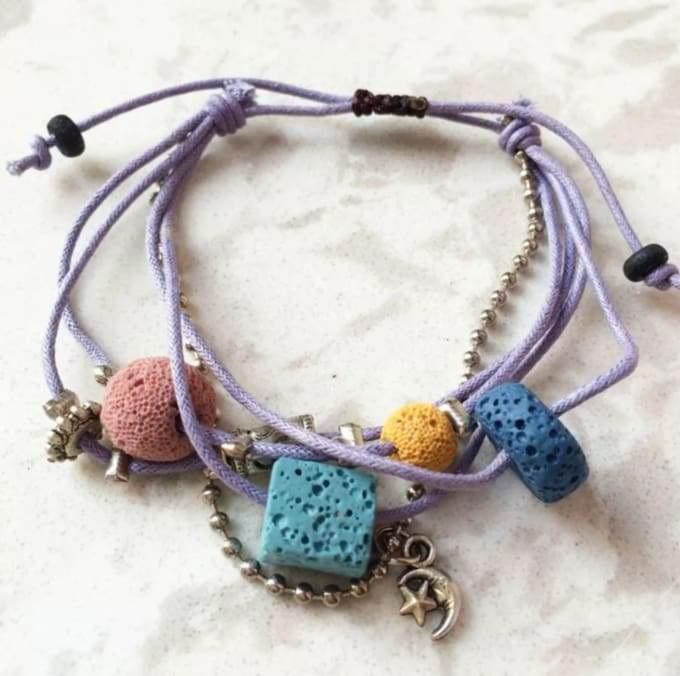 Lava Stone Essential Oil Bracelet - Purple Lava Charms -