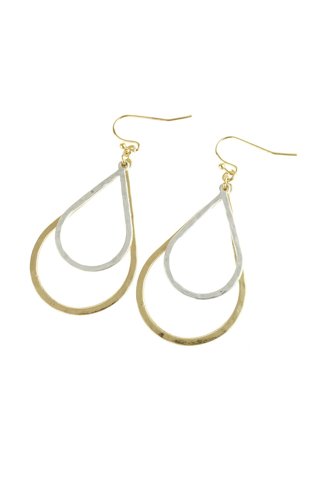 Double Open Teardrop Dangle Hook Earrings - 2 FINISHES -