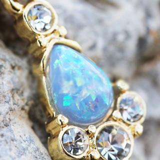 Gold Light Blue Tear Drop Synthetic Opal Dangle Navel Ring -