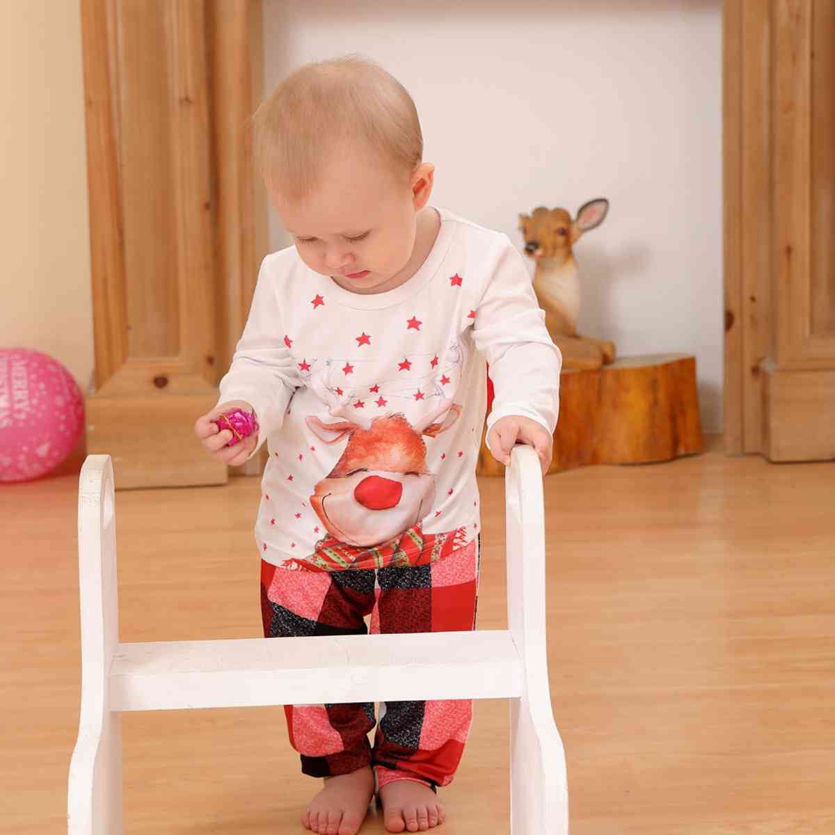 BABY Reindeer Top and Plaid Pants Set - T -