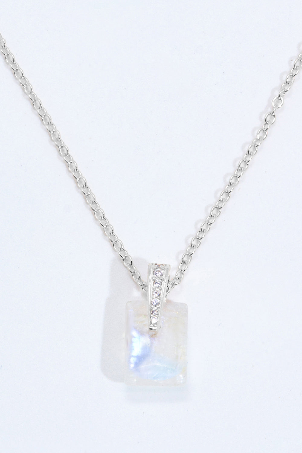 925 Sterling Silver Natural Moonstone Pendant Necklace - T - 2 FINISHES -